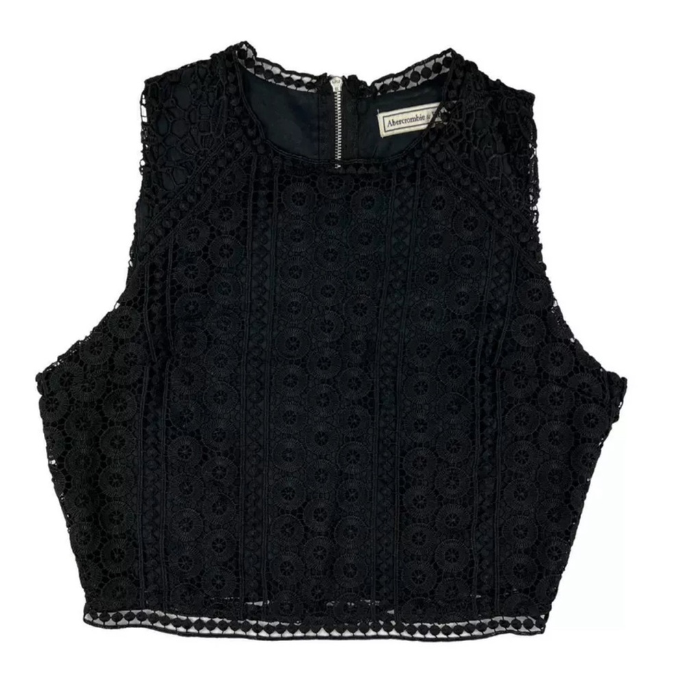 Abercrombie & Fitch geometric black lace sleeveless lined crop top